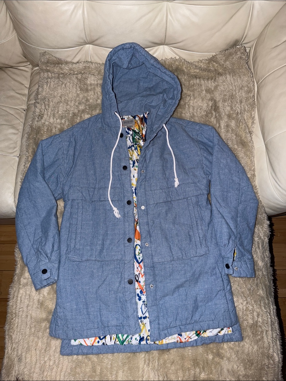Bernardo Chambray Hooded Jean Jacket with Printed Lining